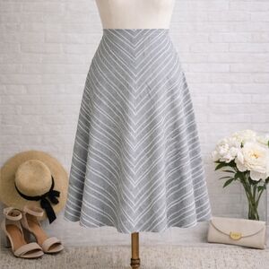 TALBOTS CHEVRON STRIPED LINEN MIDI SKIRT